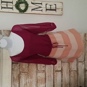 NWT Anthropologie Naked Zebra Split Sleeve Mini Dress in Wine / Tan / Cream